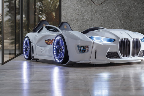 Forza Children's Novelty Kids White Racing Car Bed - 3FT Single-Car Beds-Chic Concept
