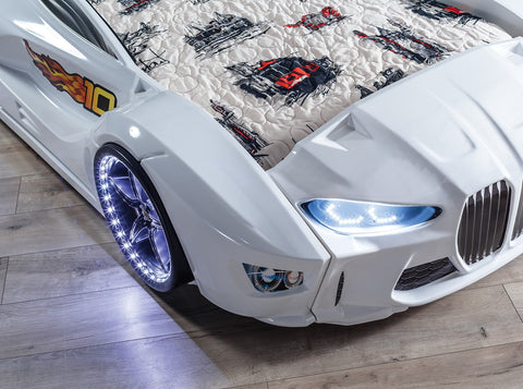 Forza Children's Novelty Kids White Racing Car Bed - 3FT Single-Car Beds-Chic Concept