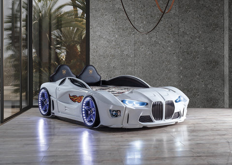 Forza Children's Novelty Kids White Racing Car Bed - 3FT Single-Car Beds-Chic Concept