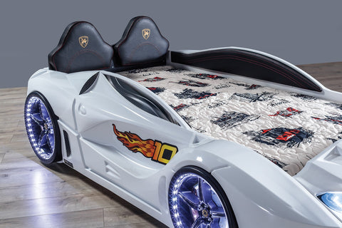 Forza Children's Novelty Kids White Racing Car Bed - 3FT Single-Car Beds-Chic Concept