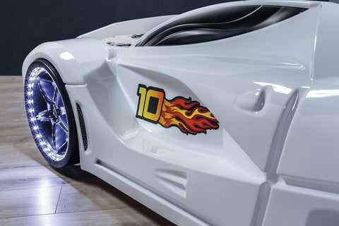Forza Children's Novelty Kids White Racing Car Bed - 3FT Single-Car Beds-Chic Concept