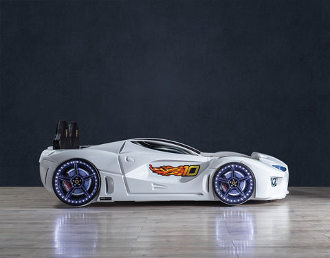 Forza Children's Novelty Kids White Racing Car Bed - 3FT Single-Car Beds-Chic Concept