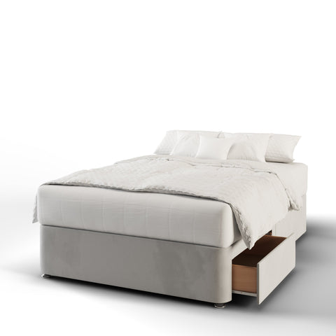Verona Plain Studded Border Top Curve Wing Bespoke Headboard Divan Base Storage Bed with Mattress Options-Divan Bed-Chic Concept