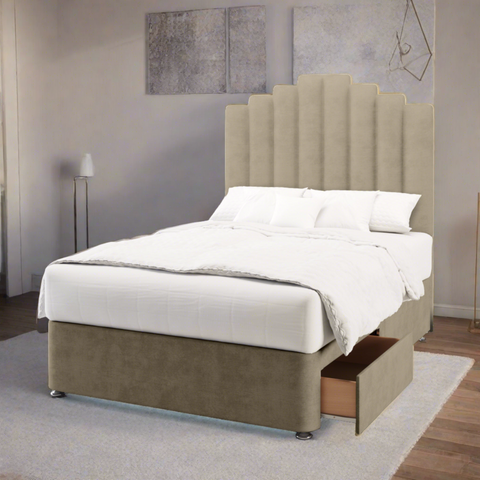Coco Steps Vertical Panels Bespoke Tall Headboard Divan Bed Base with Mattress Options-Divan Bed-Chic Concept