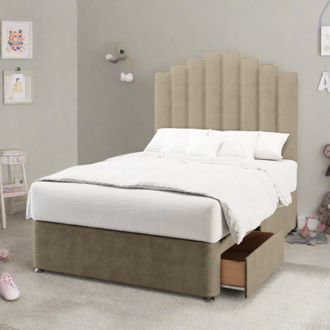 Coco Steps Vertical Panels Bespoke Tall Headboard Kids Divan Bed Base with Mattress Options-Divan Bed-Chic Concept
