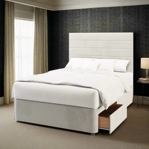 Eden Horizontal Panels Fabric Upholstered Tall Headboard with Kids Divan Bed Base & Mattress Options-Divan Bed-Chic Concept