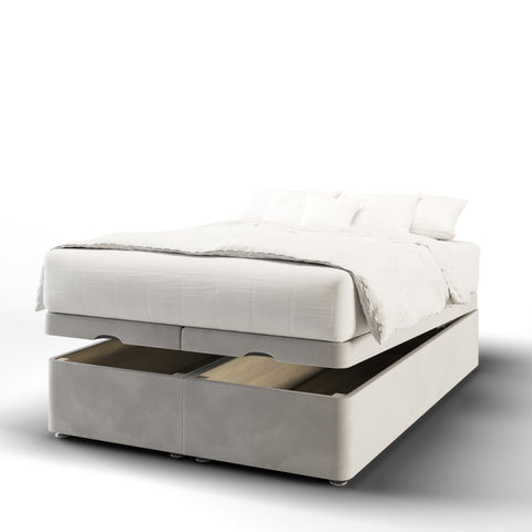 Gatsby Art Deco Fabric Upholstered Sierra Winged Headboard with Ottoman Storage Bed & Mattress Options-Ottoman Bed-Chic Concept