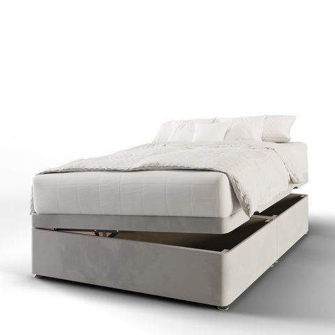 Everest Multi Diagonal Panel Fabric Upholstered Sierra Winged Headboard with Ottoman Storage Bed & Mattress Options-Ottoman Bed-Chic Concept