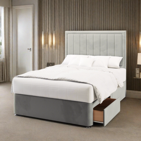 Bella Vertical Panels Border Tall Headboard Divan Bed Base with Mattress Options-Divan Bed-Chic Concept