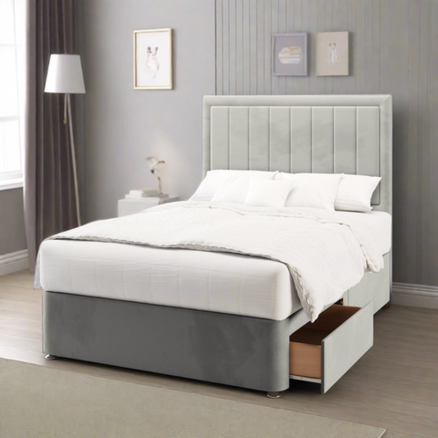 Bella Vertical Panels Border Tall Headboard Kids Divan Bed Base with Mattress Options-Divan Bed-Chic Concept