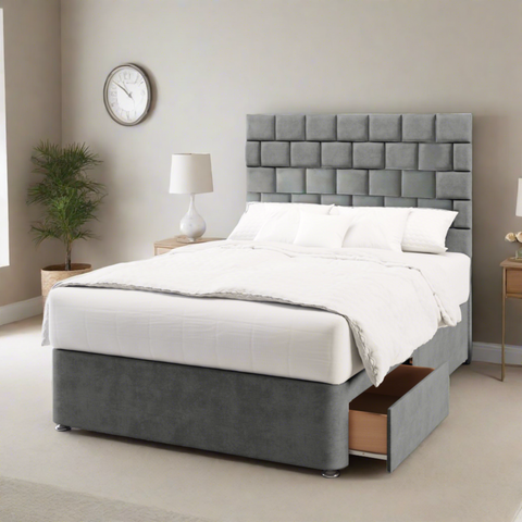 Brick Design Bespoke Tall Headboard Divan Bed Base with Mattress Options-Divan Bed-Chic Concept