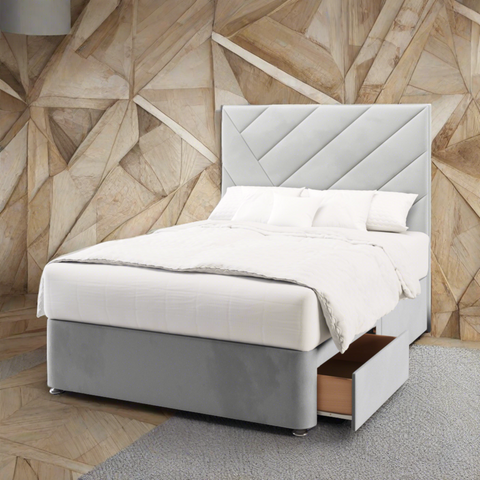 Everest Multi Diagonal Panels Fabric Upholstered Tall Headboard with Divan Bed Base & Mattress Options-Divan Bed-Chic Concept