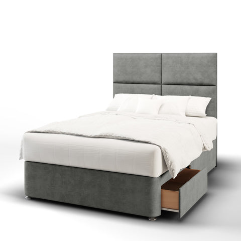 Quadrant Fabric Upholstered Tall Headboard with Kids Divan Bed Base & Mattress Options-Divan Bed-Chic Concept