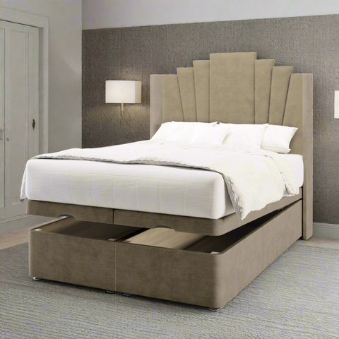 Gatsby Art Deco Fabric Upholstered Serenity Winged Headboard with Ottoman Storage Bed & Mattress Options-Ottoman Bed-Chic Concept