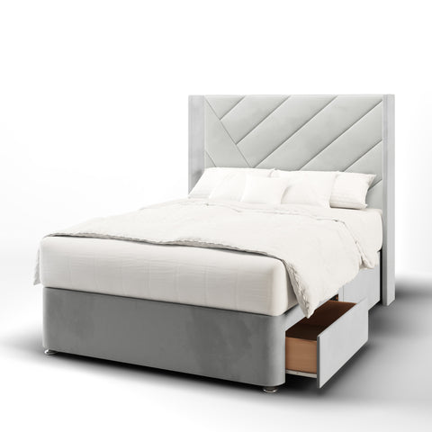 Everest Multi Diagonal Panel Straight Wing Bespoke Headboard Divan Base Storage Bed with Mattress Options-Divan Bed-Chic Concept