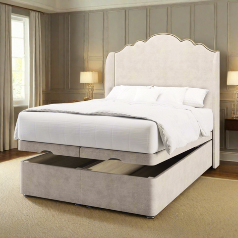 Amelia Fabric Upholstered Sierra Winged Headboard with Ottoman Storage Bed & Mattress Options-Ottoman Bed-Chic Concept