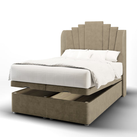 Gatsby Art Deco Fabric Upholstered Sierra Winged Headboard with Ottoman Storage Bed & Mattress Options-Ottoman Bed-Chic Concept