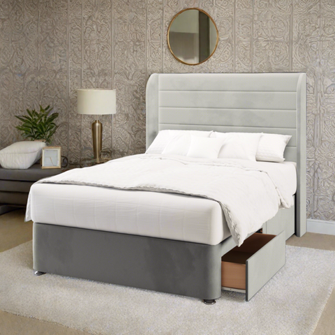 Eden Horizontal Panel Top Curve Wing Bespoke Headboard Divan Base Storage Bed with Mattress Options-Divan Bed-Chic Concept