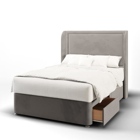 Victoria Plain Border Top Curve Wing Bespoke Headboard Divan Base Storage Bed with Mattress Options-Divan Bed-Chic Concept