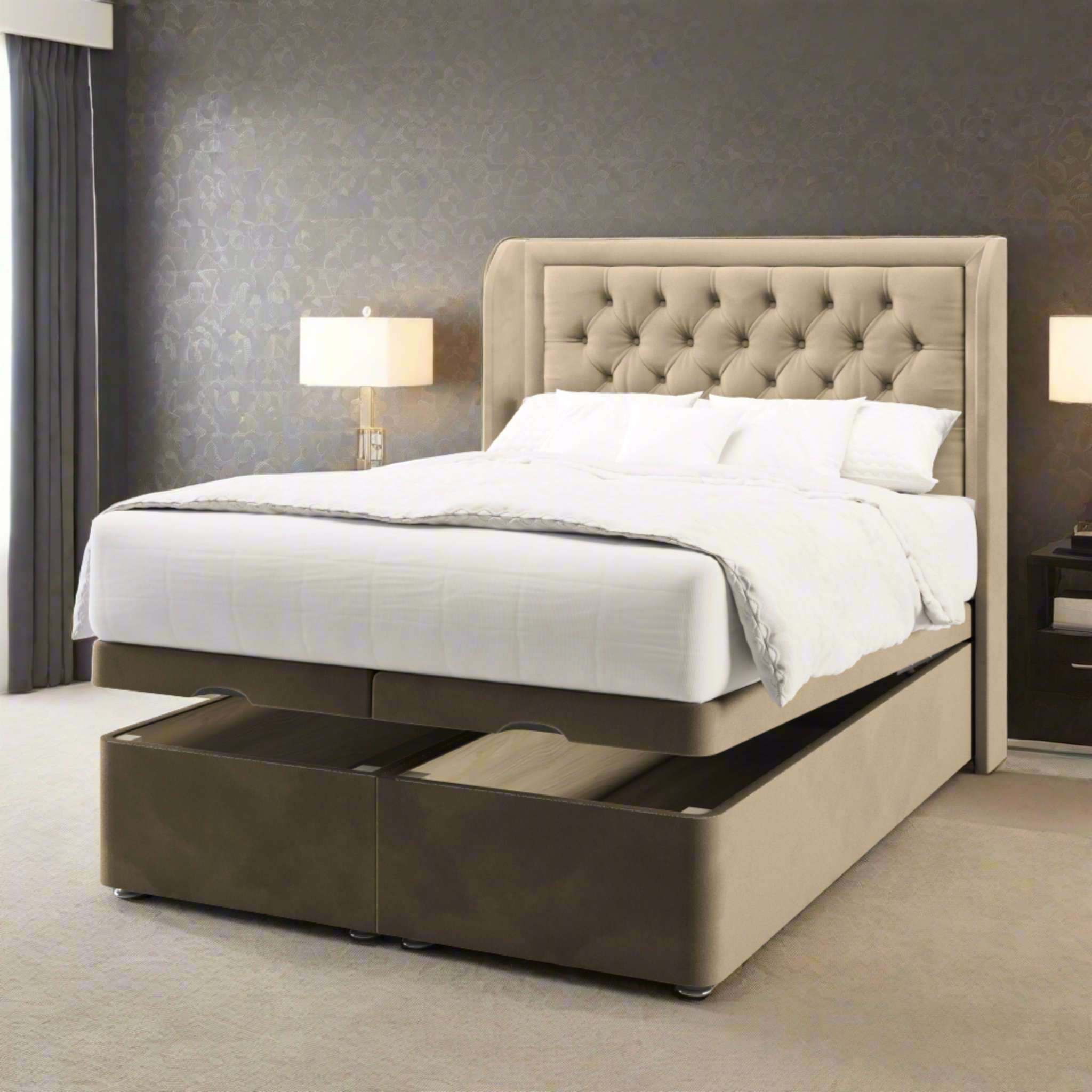 Haven Chesterfield Buttoned Border Fabric Upholstered Sierra Winged He ...