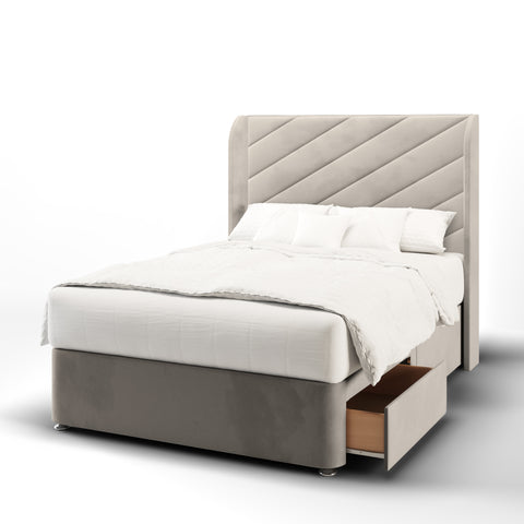 Athens Diagonal Panel Top Curve Wing Bespoke Headboard Divan Base Storage Bed with Mattress Options-Divan Bed-Chic Concept