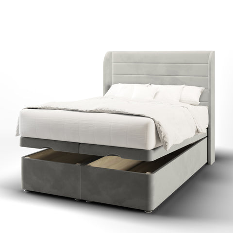 Eden Horizontal Panel Fabric Upholstered Sierra Winged Headboard with Ottoman Storage Bed & Mattress Options-Ottoman Bed-Chic Concept