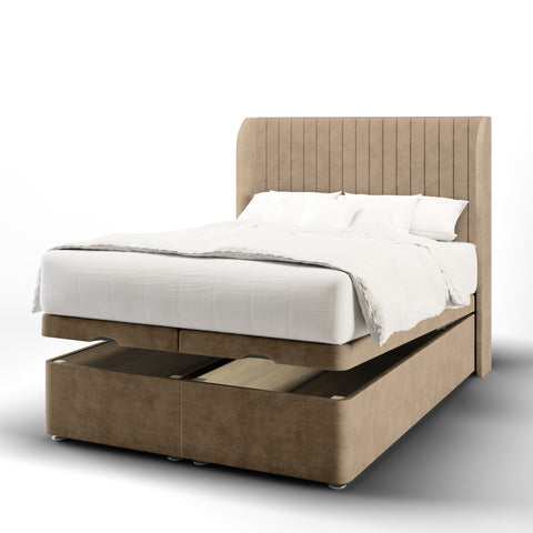 Vienna Fluted Fabric Upholstered Sierra Winged Headboard with Ottoman Storage Bed & Mattress Options-Ottoman Bed-Chic Concept