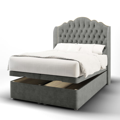 Amelia Chesterfield Fabric Upholstered Sierra Winged Headboard with Ottoman Storage Bed & Mattress Options-Ottoman Bed-Chic Concept