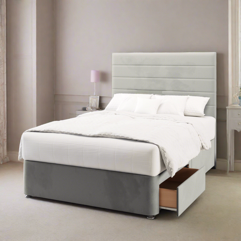 Eden Horizontal Panels Fabric Upholstered Tall Headboard with Kids Divan Bed Base & Mattress Options-Divan Bed-Chic Concept