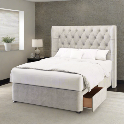 Duke Chesterfield Wing Bespoke Tall Headboard Divan Base Storage Bed with Mattress options-Divan Bed-Chic Concept