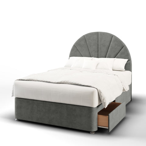 Bilbao Half Moon Vertical Lines Headboard Kids Divan Bed Base with Mattress Options-Divan Bed-Chic Concept
