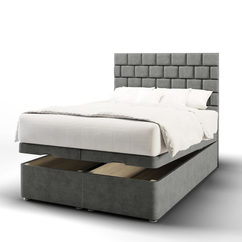 Brick Design Fabric Upholstered Tall Headboard with Ottoman Storage Bed & Mattress Options-Ottoman Bed-Chic Concept