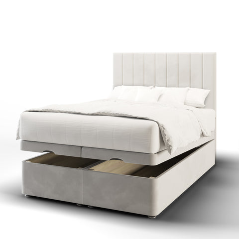 Durham Vertical Lines Fabric Upholstered Tall Headboard with Kids Ottoman Bed & Mattress Options-Kids Ottoman Bed-Chic Concept