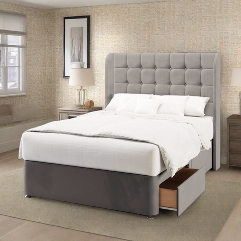 Aspen Large Cubic Top Curve Wing Bespoke Headboard Divan Base Storage Bed with Mattress Options-Divan Bed-Chic Concept