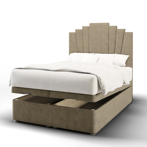Gatsby Art Deco Fabric Upholstered Tall Headboard with Ottoman Storage Bed & Mattress Options-Ottoman Bed-Chic Concept