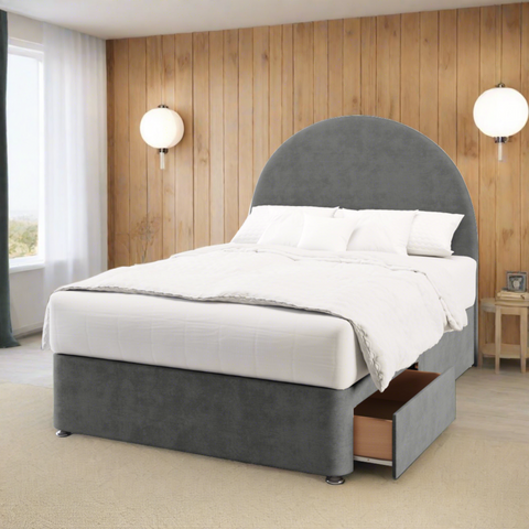 Milano Half Moon Plain Headboard Divan Bed Base with Mattress Options