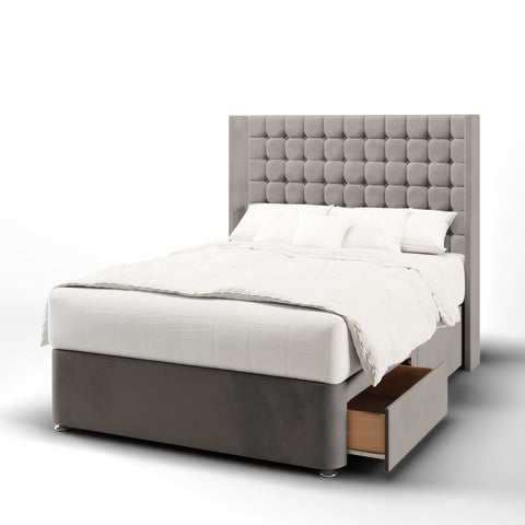 Harriett Small Cubic Straight Wing Bespoke Headboard Divan Base Storage Bed with Mattress Options-Divan Bed-Chic Concept