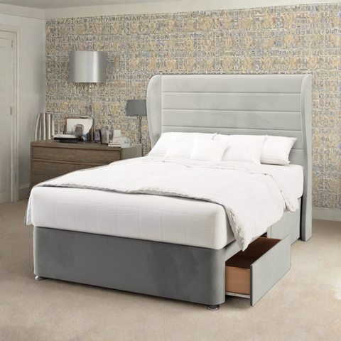 Eden Horizontal Panel Middle Curve Wing Bespoke Headboard Divan Base Storage Bed with Mattress Options-Divan Bed-Chic Concept