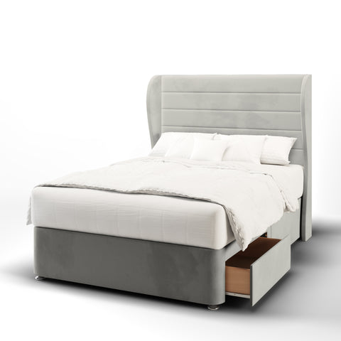 Eden Horizontal Panel Middle Curve Wing Bespoke Headboard Divan Base Storage Bed with Mattress Options-Divan Bed-Chic Concept