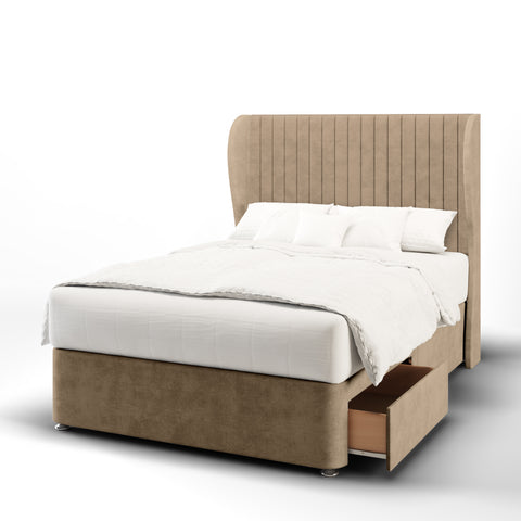 Vienna Fluted Middle Curve Wing Bespoke Headboard Divan Base Storage Bed with Mattress Options-Divan Bed-Chic Concept