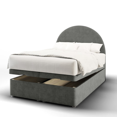 Milano Half Moon Fabric Upholstered Tall Headboard with Ottoman Storage Bed & Mattress Options-Ottoman Bed-Chic Concept