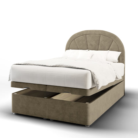 Sienna Arched Border Vertical Lines Fabric Upholstered Tall Headboard with Ottoman Storage Bed & Mattress Options-Ottoman Bed-Chic Concept