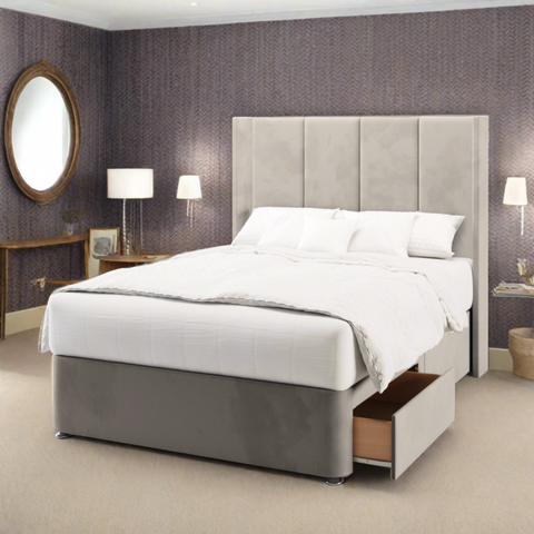Brooklyn 4 Panel Straight Wing Bespoke Headboard Divan Base Storage Bed with Mattress Options-Divan Bed-Chic Concept