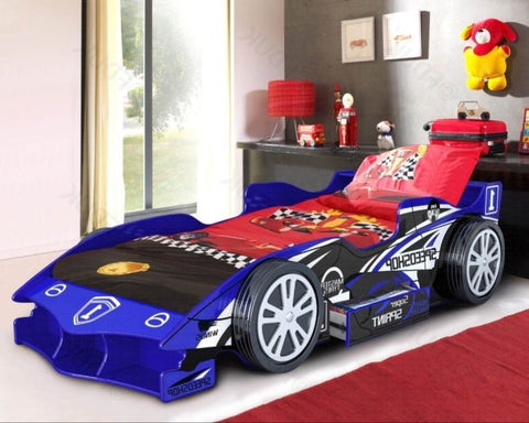 Children's 3FT Single Kids F1 Blue Racing Car Bed Frame-Children's Bed-Chic Concept