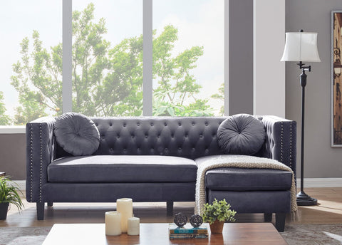 Grey Velvet Washington Chesterfield Corner Sofa-Chesterfield Sofa-Chic Concept