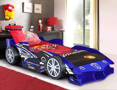 Children's 3FT Single Kids F1 Blue Racing Car Bed Frame-Children's Bed-Chic Concept