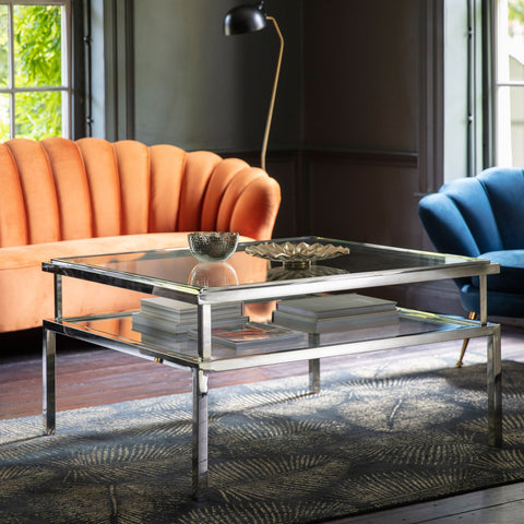 Salerno Clear Glass Silver Coffee Table-Coffee Table-Chic Concept