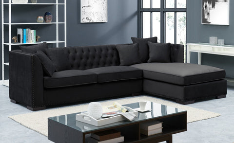 Modern Black Velvet Chesterfield Corner Sofa-Chesterfield Sofa-Chic Concept