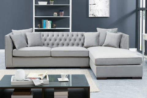 Grey Velvet Chesterfield Corner Sofa-Chesterfield Sofa-Chic Concept