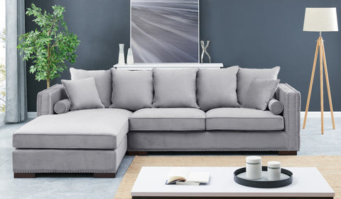Grey Velvet Moscow Corner Sofa-Fabric Sofa-Chic Concept